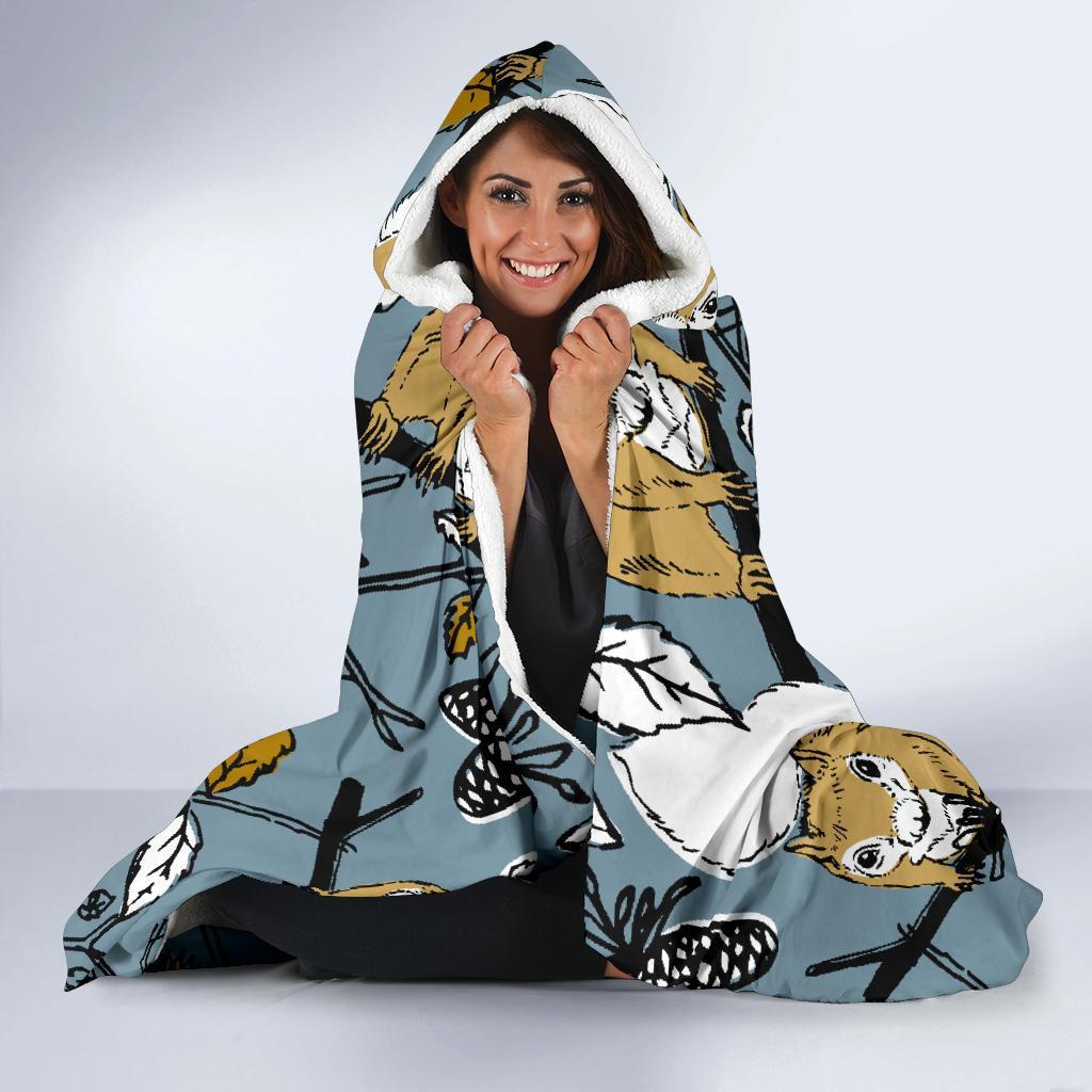 Squirrel Drawing Pattern Print Hooded Blanket-grizzshop