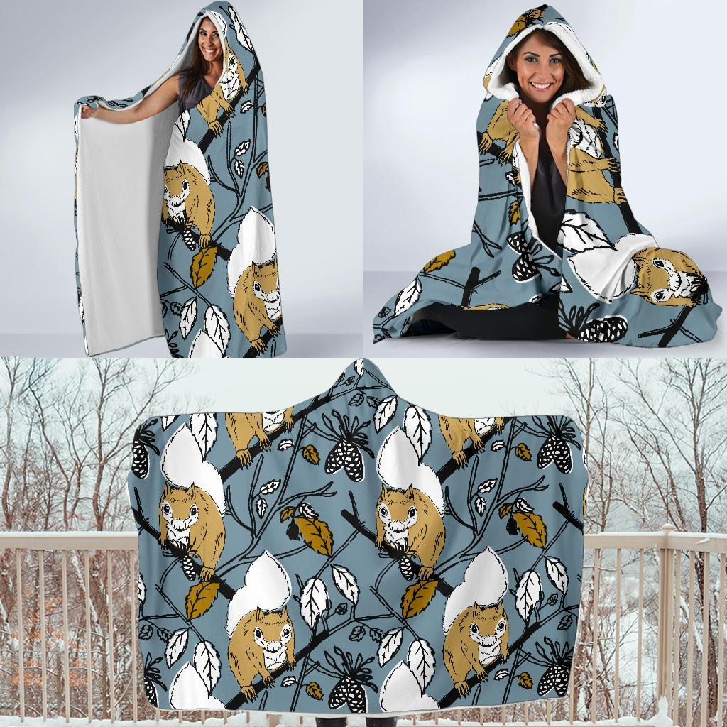 Squirrel Drawing Pattern Print Hooded Blanket-grizzshop