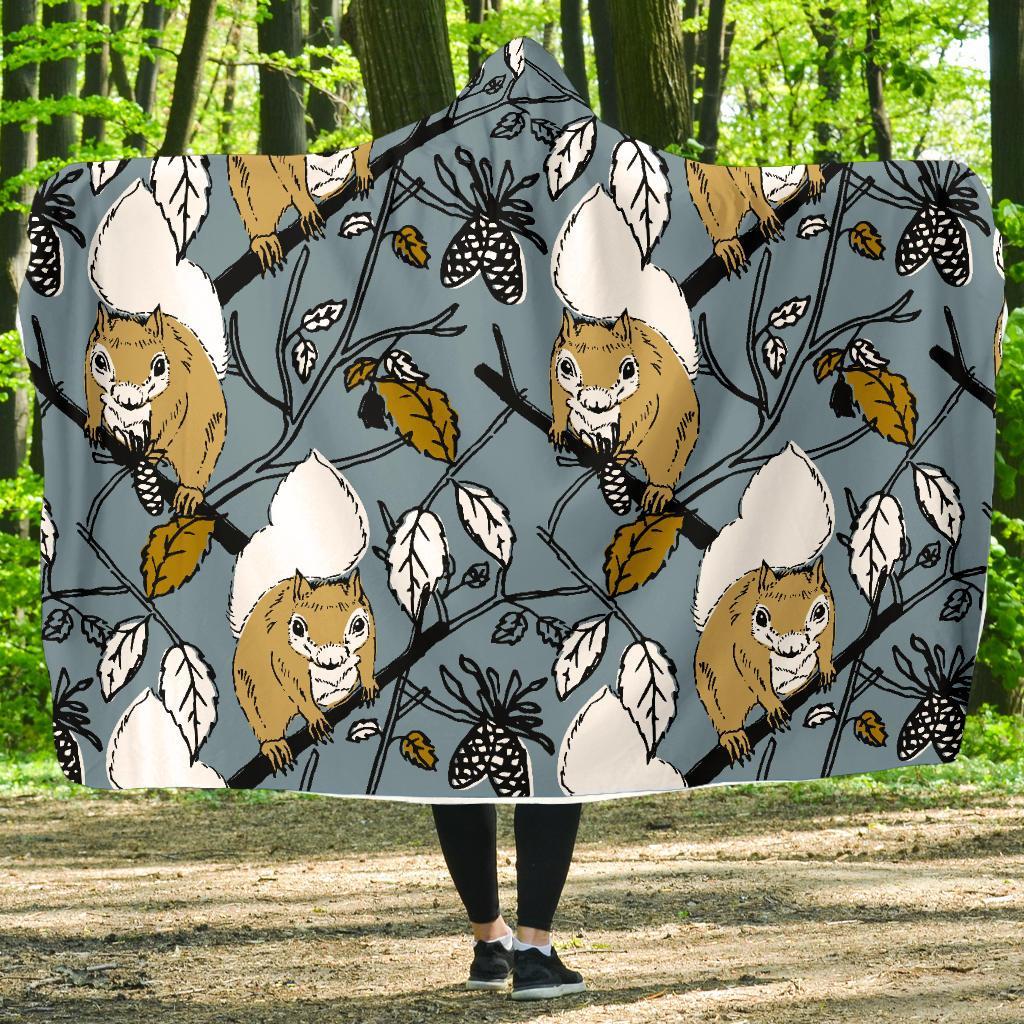 Squirrel Drawing Pattern Print Hooded Blanket-grizzshop