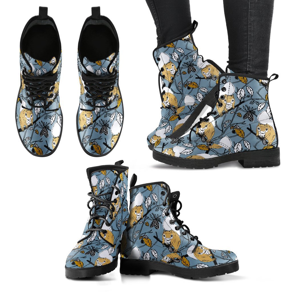 Squirrel Drawing Pattern Print Men Women Leather Boots-grizzshop