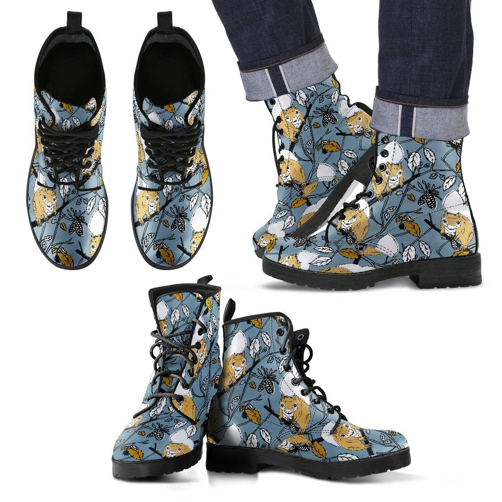 Squirrel Drawing Pattern Print Men Women Leather Boots-grizzshop