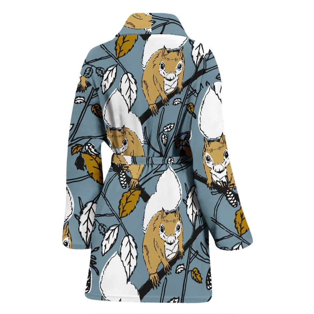 Squirrel Drawing Pattern Print Women Long Robe-grizzshop