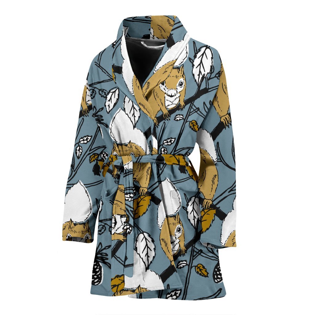 Squirrel Drawing Pattern Print Women Long Robe-grizzshop