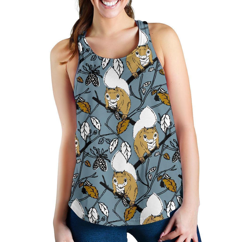 Squirrel Drawing Pattern Print Women's Racerback Tank Tops-grizzshop