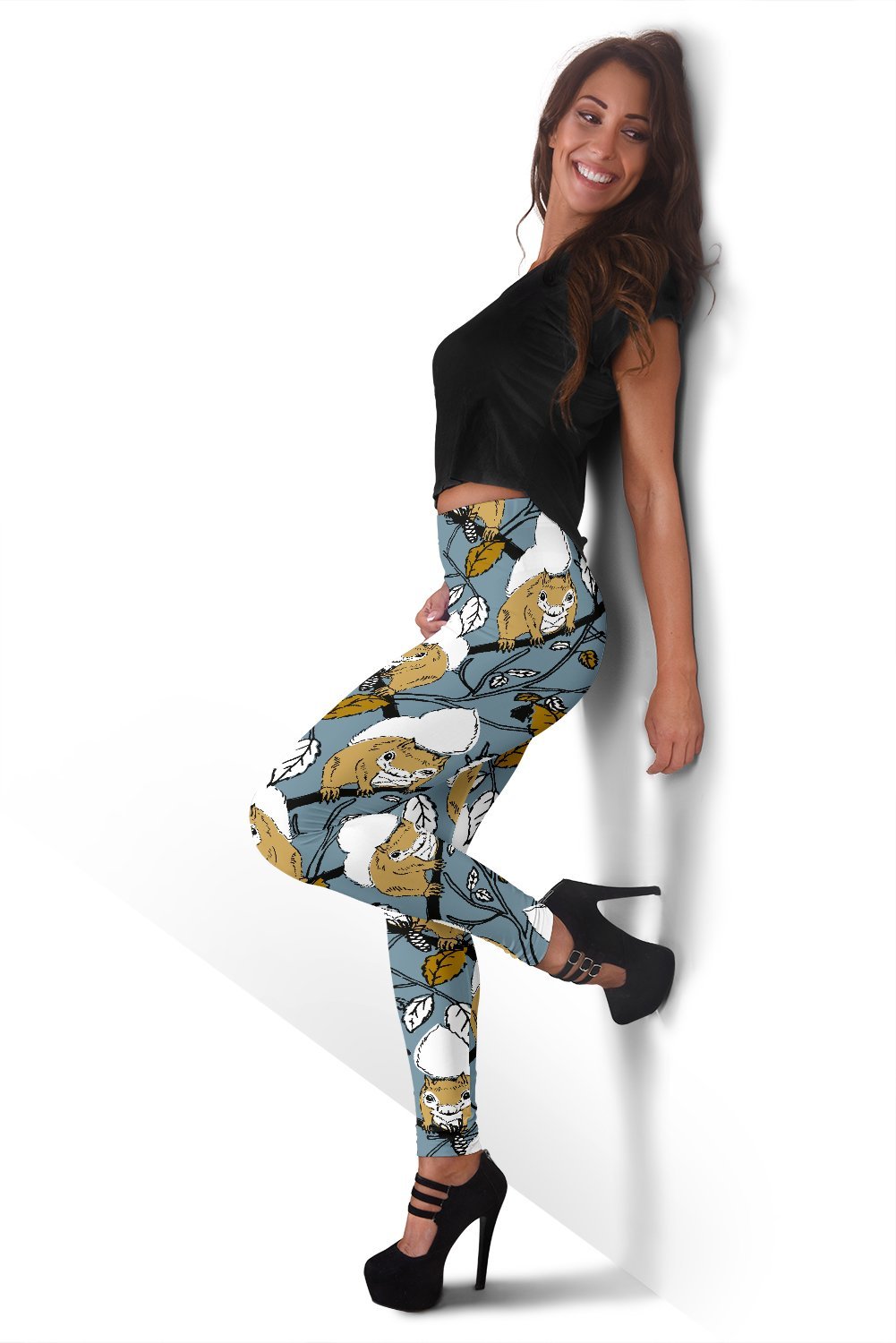 Squirrel Drawing Print Pattern Women Leggings-grizzshop