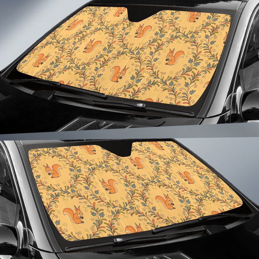 Squirrel Drawing Walnut Pattern Print Car Sun Shade-grizzshop