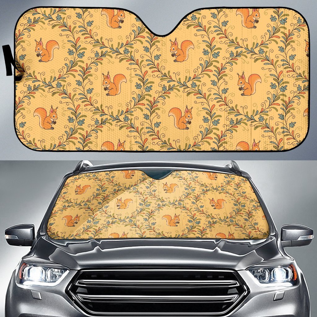 Squirrel Drawing Walnut Pattern Print Car Sun Shade-grizzshop