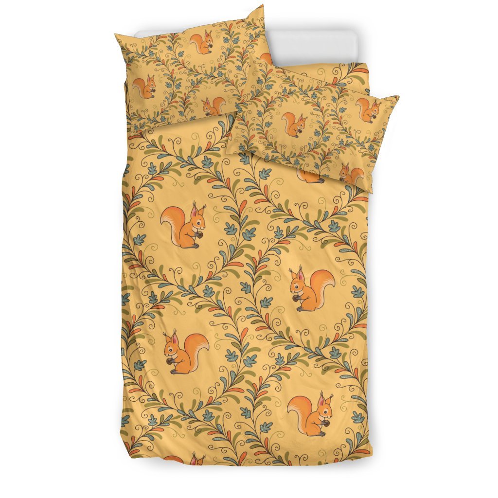 Squirrel Drawing Walnut Pattern Print Duvet Cover Bedding Set-grizzshop