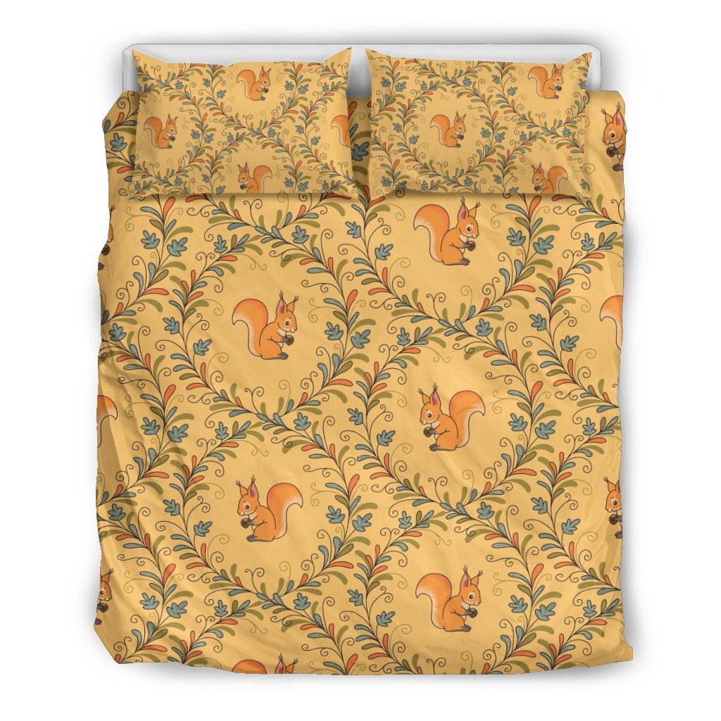 Squirrel Drawing Walnut Pattern Print Duvet Cover Bedding Set-grizzshop