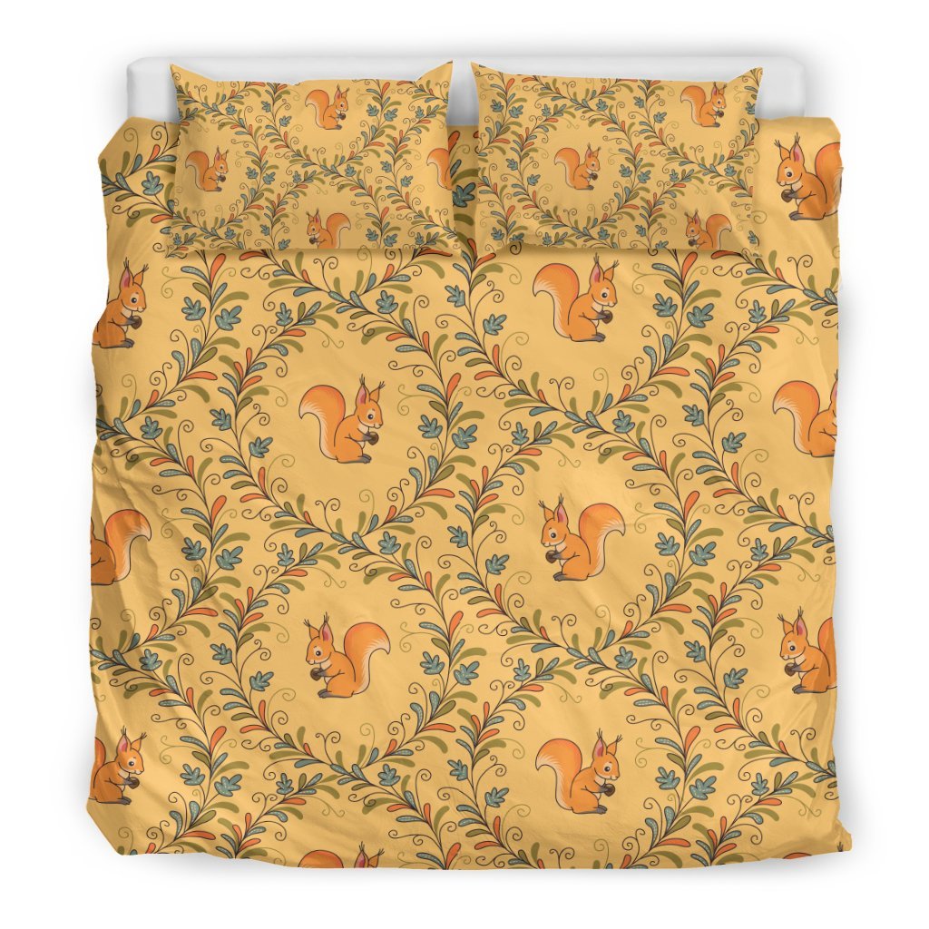 Squirrel Drawing Walnut Pattern Print Duvet Cover Bedding Set-grizzshop