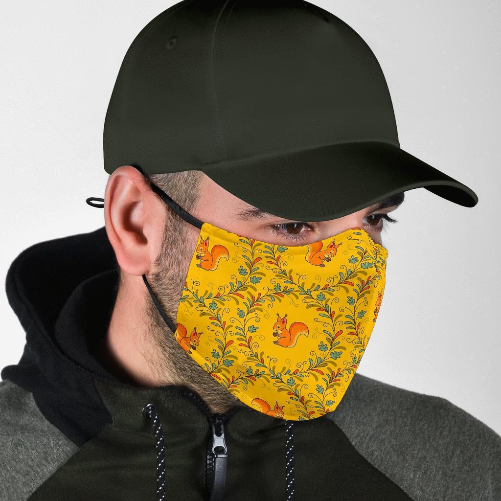 Squirrel Drawing Walnut Pattern Print Face Mask-grizzshop