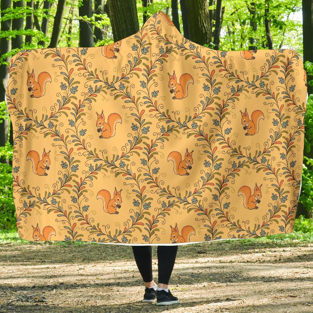 Squirrel Drawing Walnut Pattern Print Hooded Blanket-grizzshop