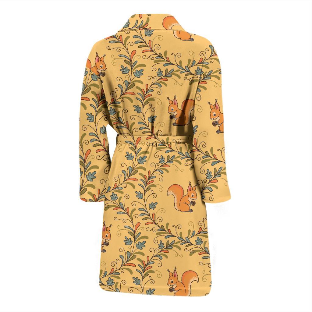 Squirrel Drawing Walnut Pattern Print Men Long Robe-grizzshop