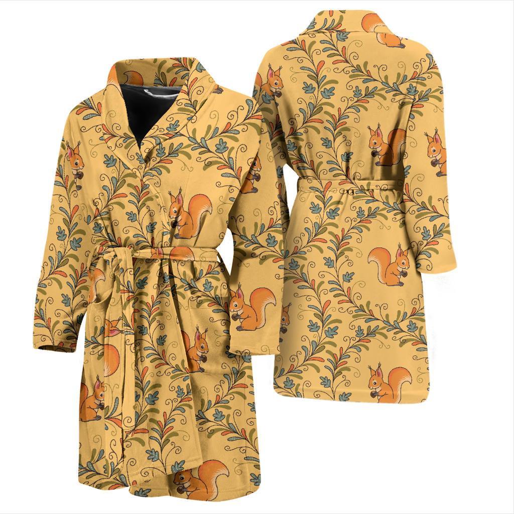 Squirrel Drawing Walnut Pattern Print Men Long Robe-grizzshop