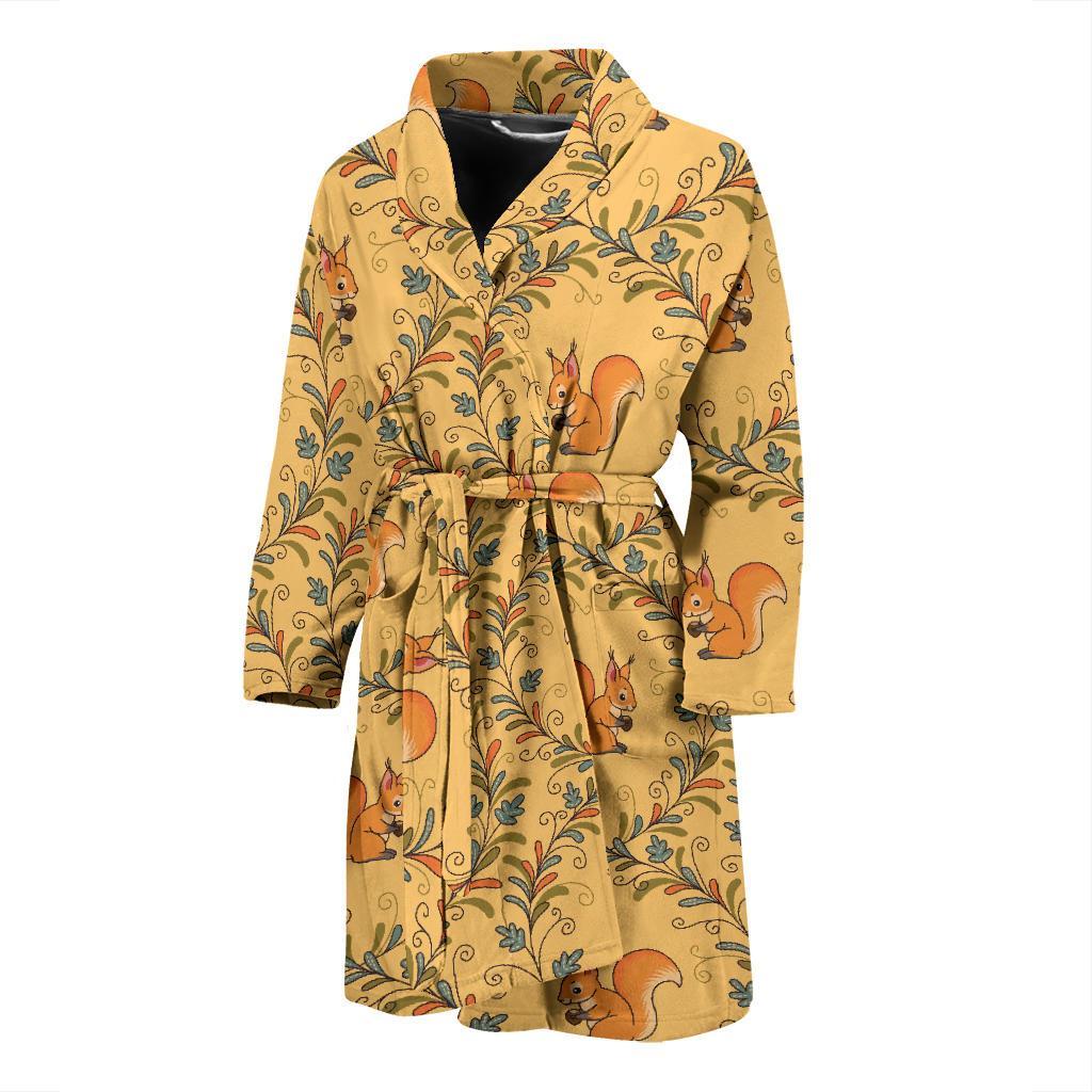 Squirrel Drawing Walnut Pattern Print Men Long Robe-grizzshop