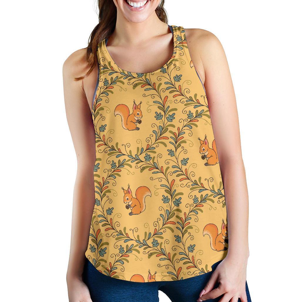 Squirrel Drawing Walnut Pattern Print Women's Racerback Tank Tops-grizzshop