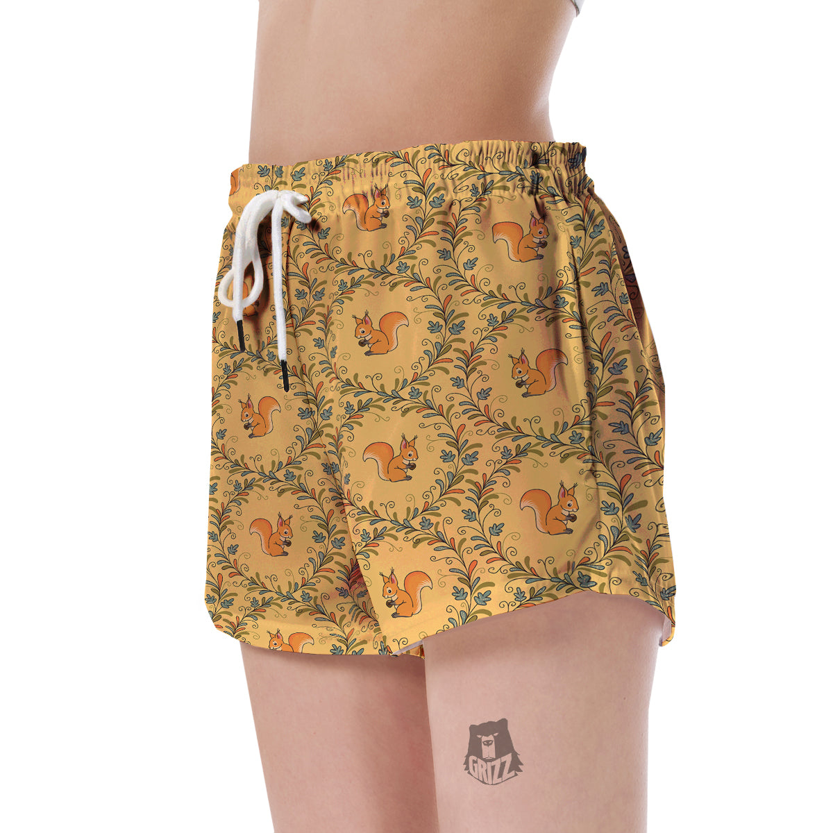 Squirrel Drawing Walnut Pattern Print Women's Shorts-grizzshop
