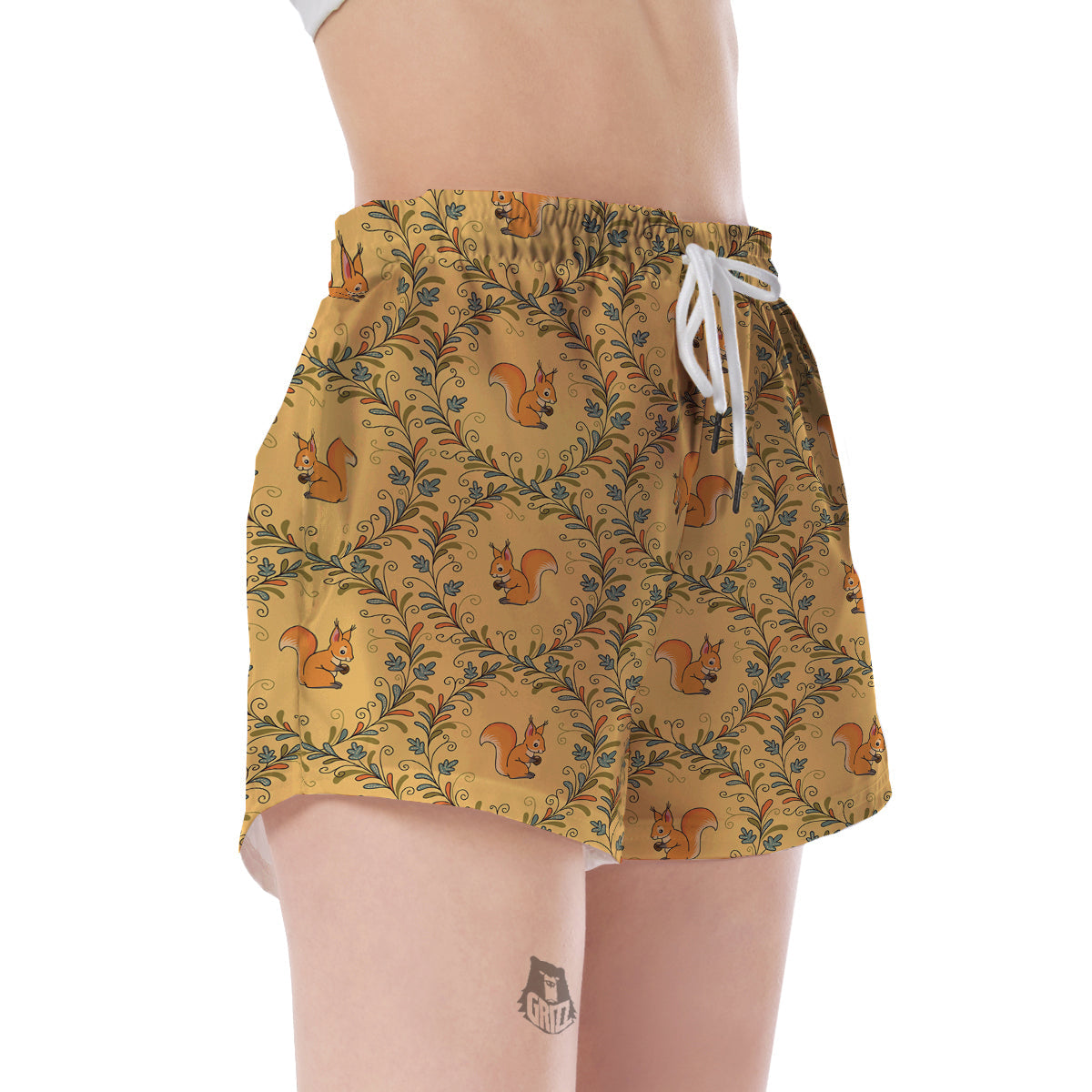 Squirrel Drawing Walnut Pattern Print Women's Shorts-grizzshop