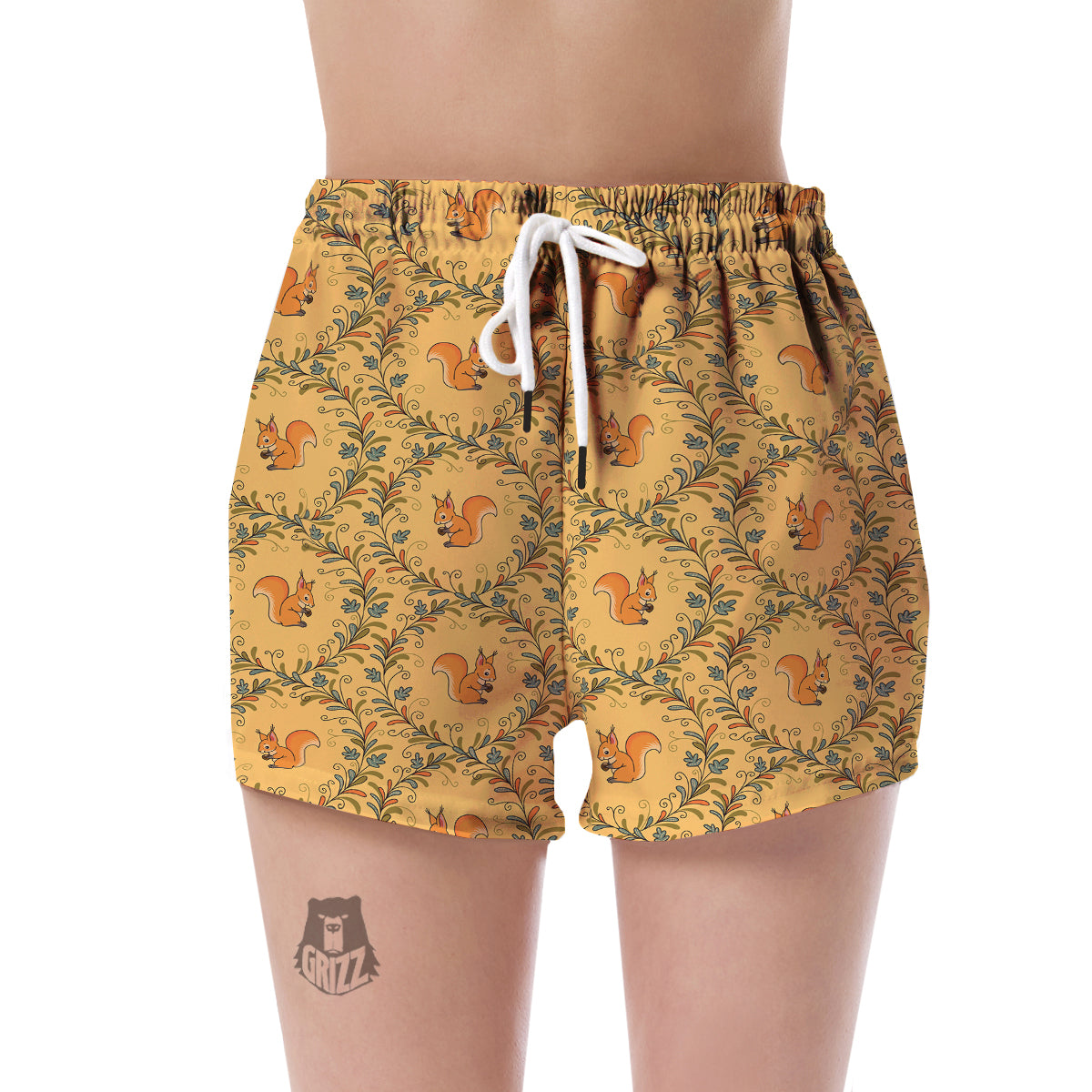 Squirrel Drawing Walnut Pattern Print Women's Shorts-grizzshop