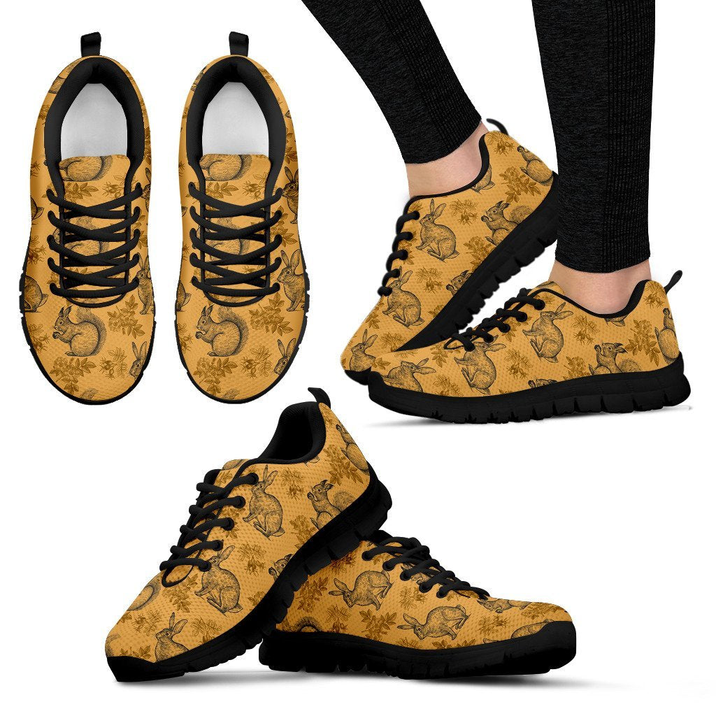 Squirrel Rabbit Pattern Print Black Sneaker Shoes For Men Women-grizzshop