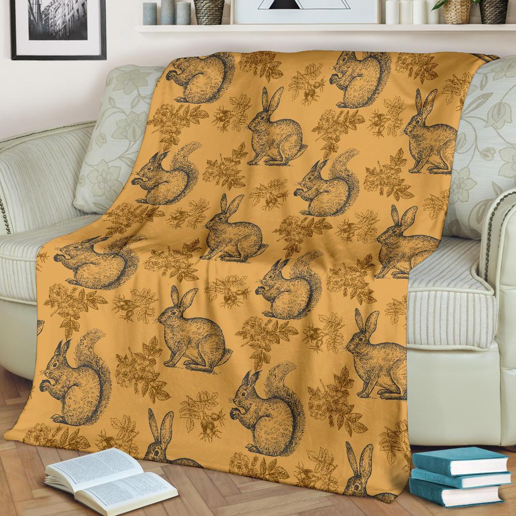 Squirrel Rabbit Pattern Print Blanket-grizzshop