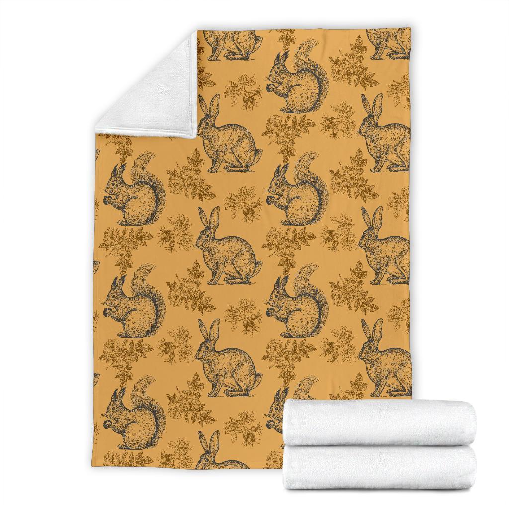 Squirrel Rabbit Pattern Print Blanket-grizzshop