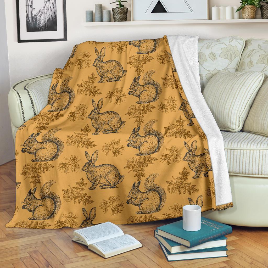 Squirrel Rabbit Pattern Print Blanket-grizzshop