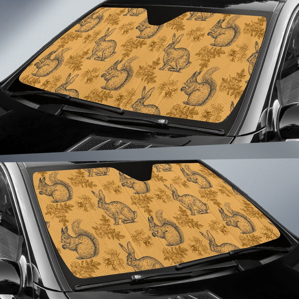 Squirrel Rabbit Pattern Print Car Sun Shade-grizzshop