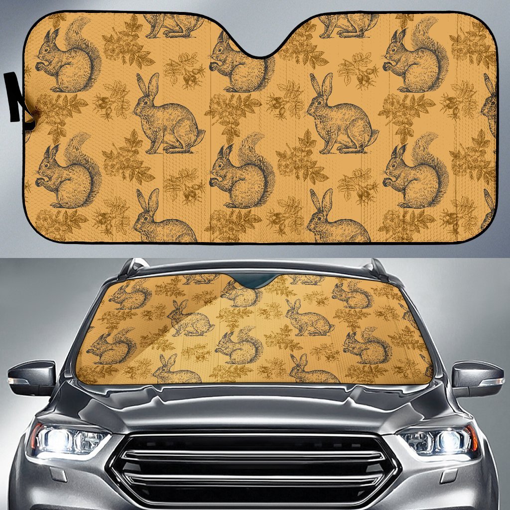 Squirrel Rabbit Pattern Print Car Sun Shade-grizzshop