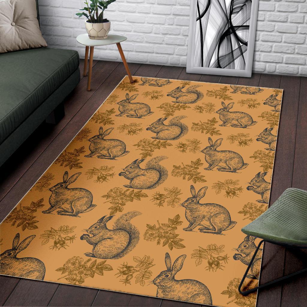 Squirrel Rabbit Pattern Print Floor Mat-grizzshop