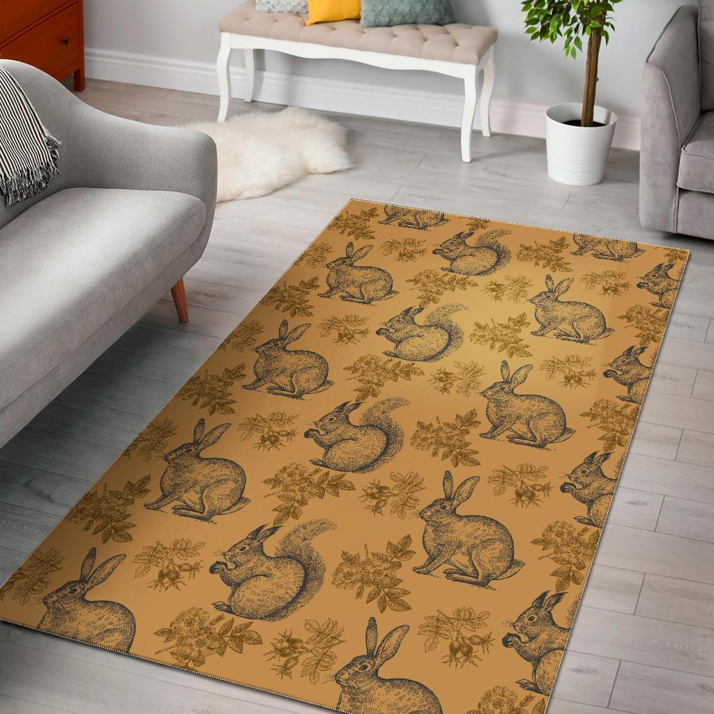 Squirrel Rabbit Pattern Print Floor Mat-grizzshop