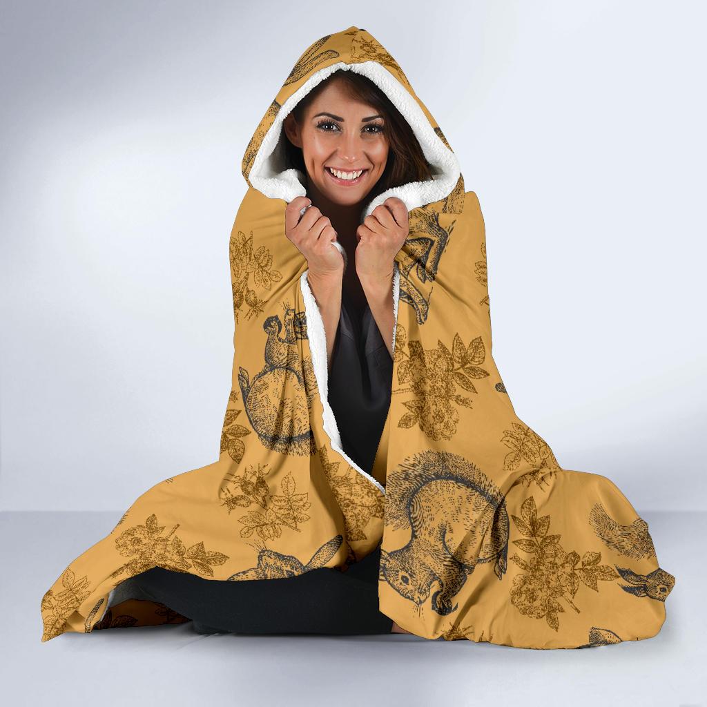 Squirrel Rabbit Pattern Print Hooded Blanket-grizzshop