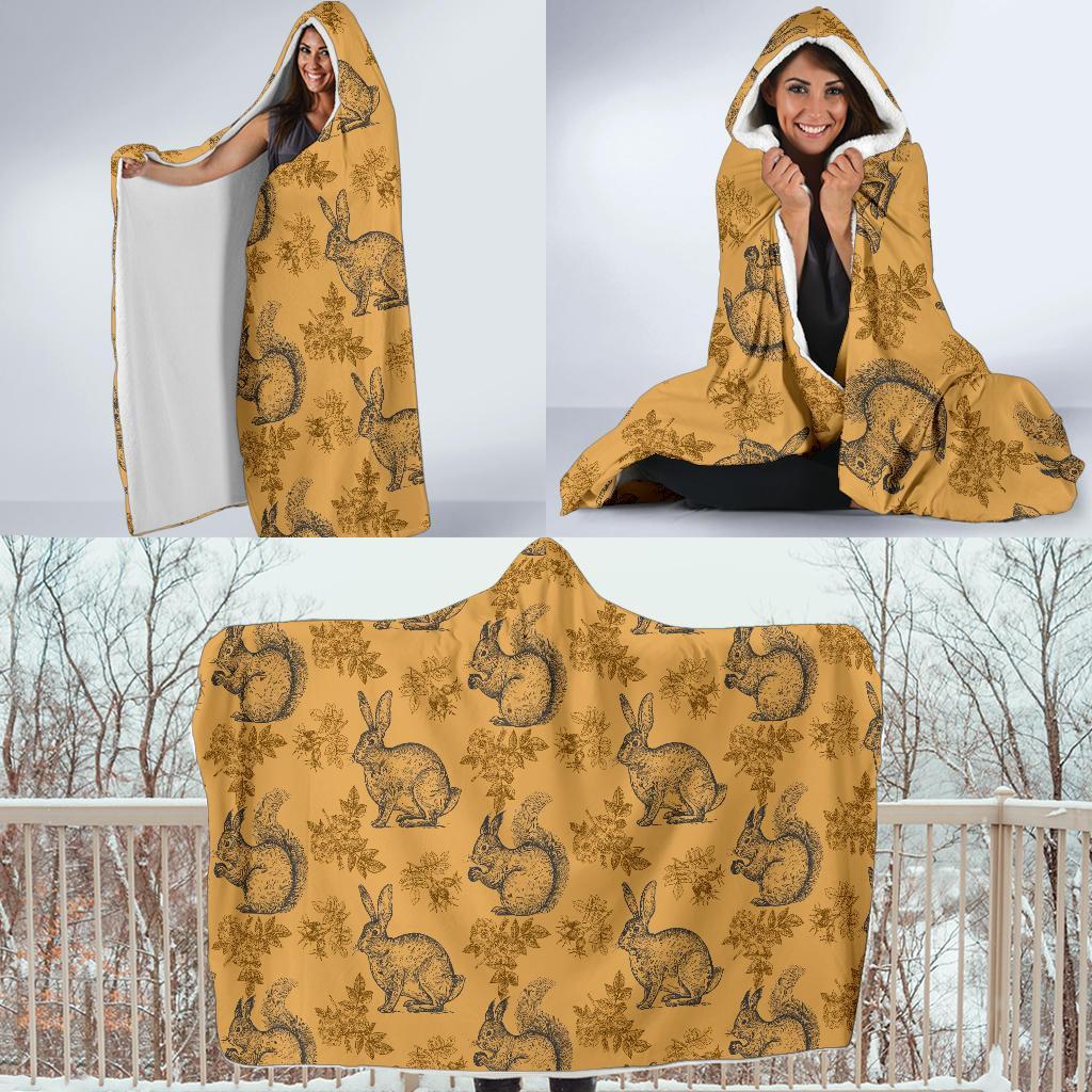 Squirrel Rabbit Pattern Print Hooded Blanket-grizzshop