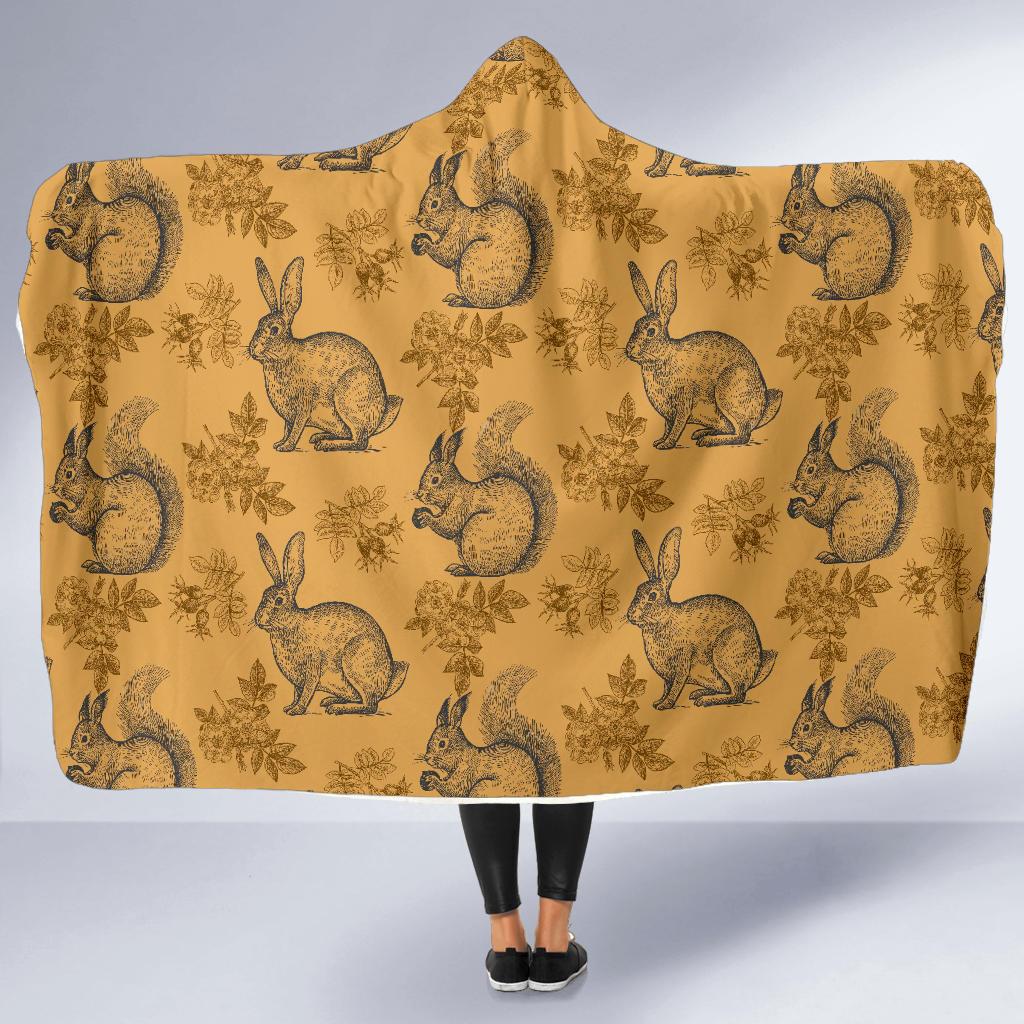 Squirrel Rabbit Pattern Print Hooded Blanket-grizzshop