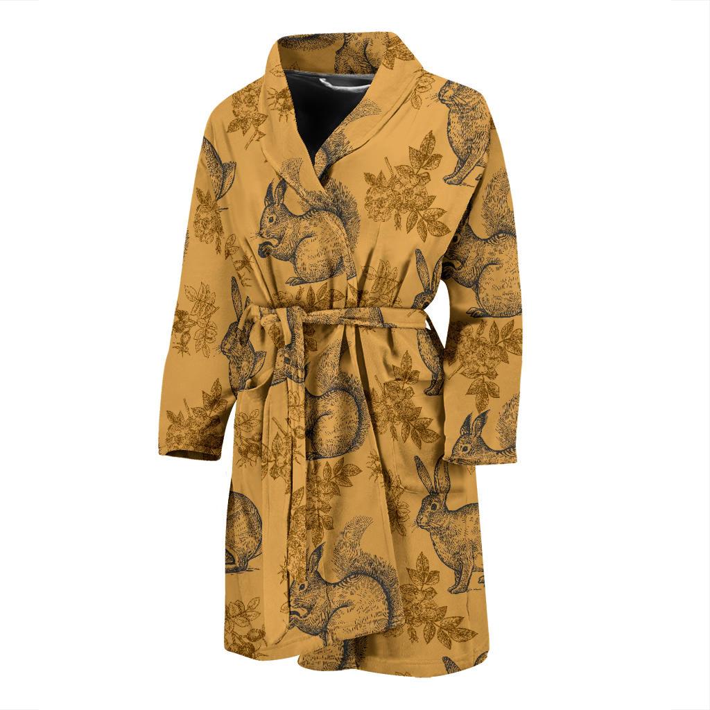 Squirrel Rabbit Pattern Print Men Long Robe-grizzshop