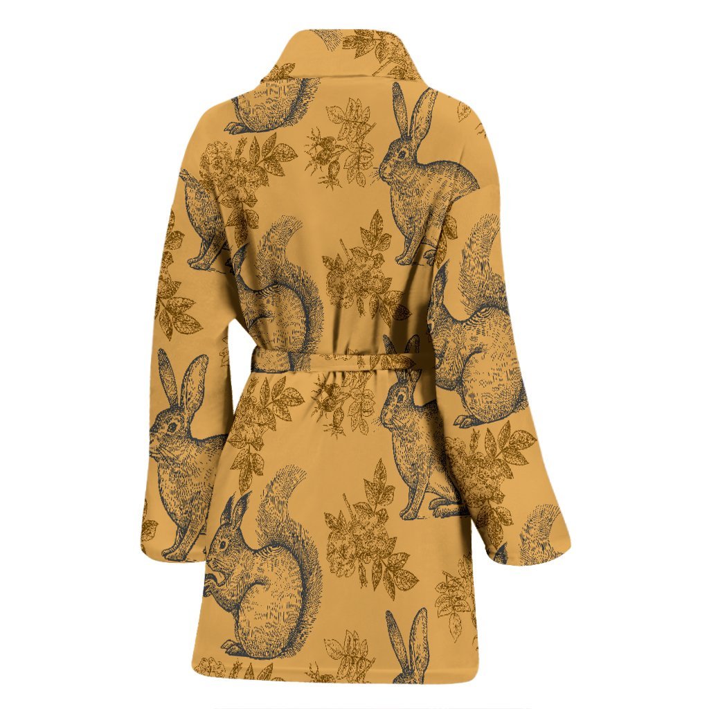 Squirrel Rabbit Pattern Print Women Long Robe-grizzshop