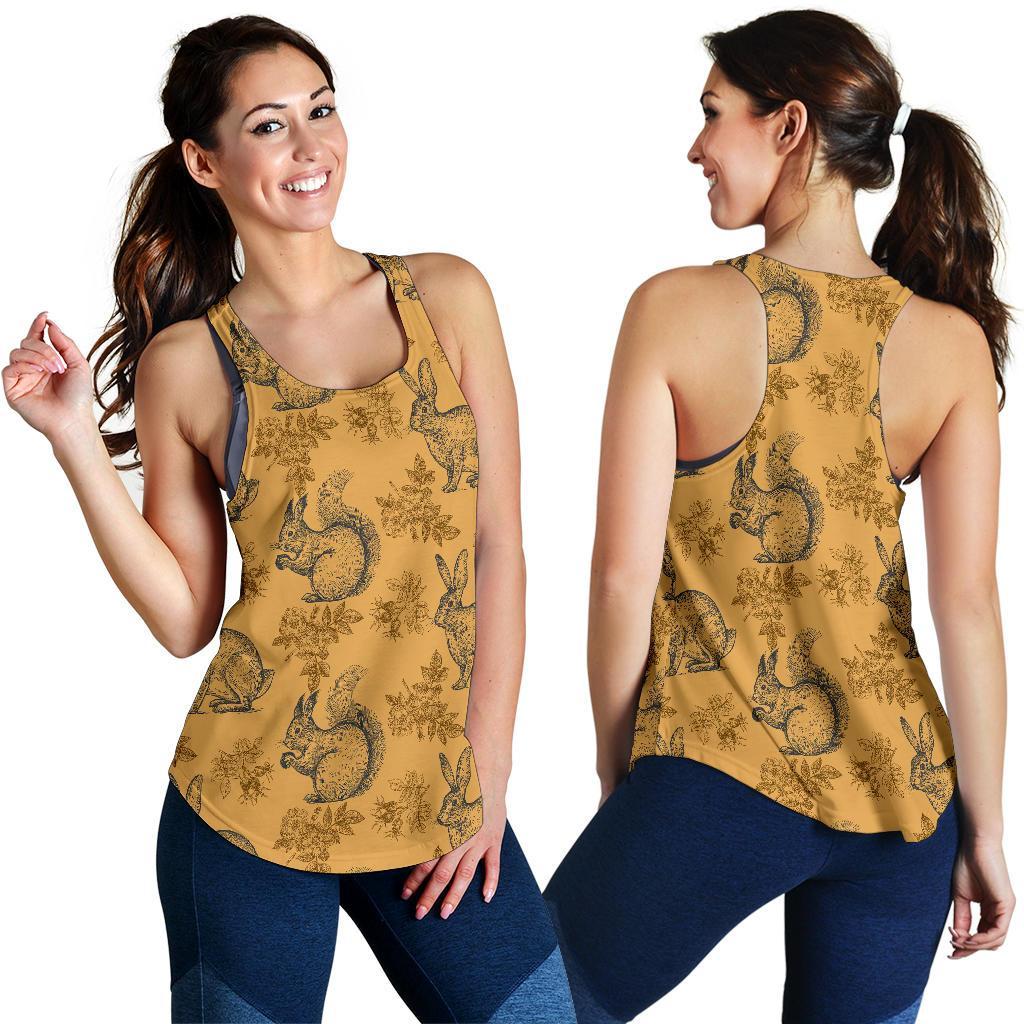 Squirrel Rabbit Pattern Print Women's Racerback Tank Tops-grizzshop