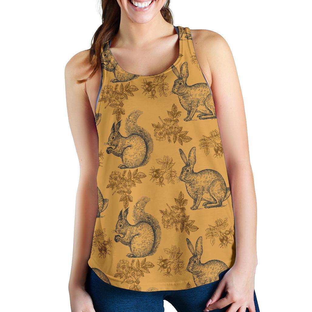 Squirrel Rabbit Pattern Print Women's Racerback Tank Tops-grizzshop