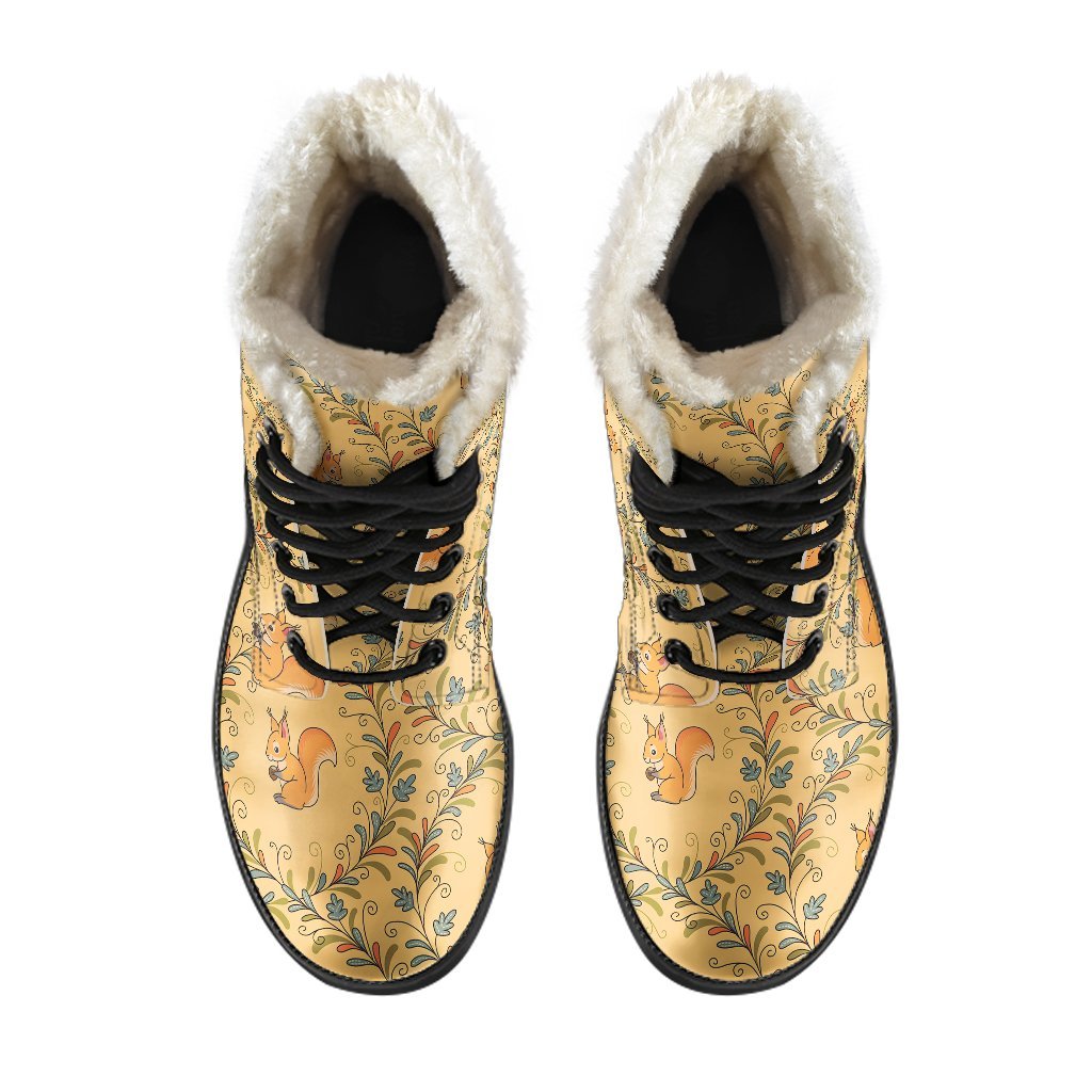 Squirrel Drawing Walnut Pattern Print Comfy Winter Boots-grizzshop