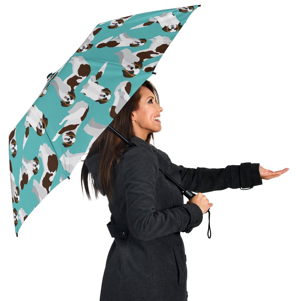 St Bernard Blue Pattern Print Automatic Foldable Umbrella-grizzshop