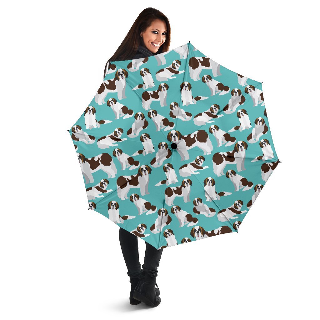 St Bernard Blue Pattern Print Automatic Foldable Umbrella-grizzshop