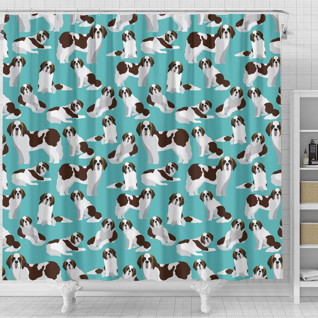 St Bernard Blue Pattern Print Bathroom Shower Curtain-grizzshop