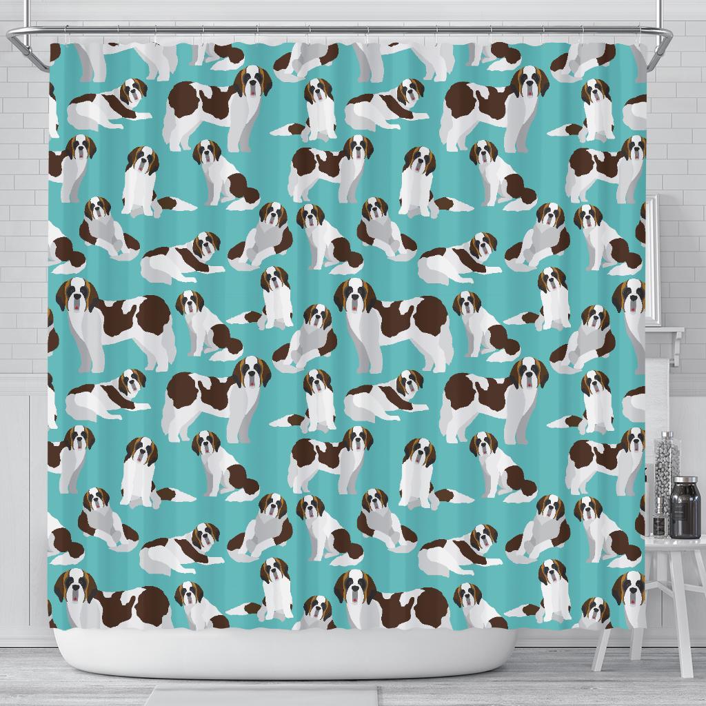 St Bernard Blue Pattern Print Bathroom Shower Curtain-grizzshop