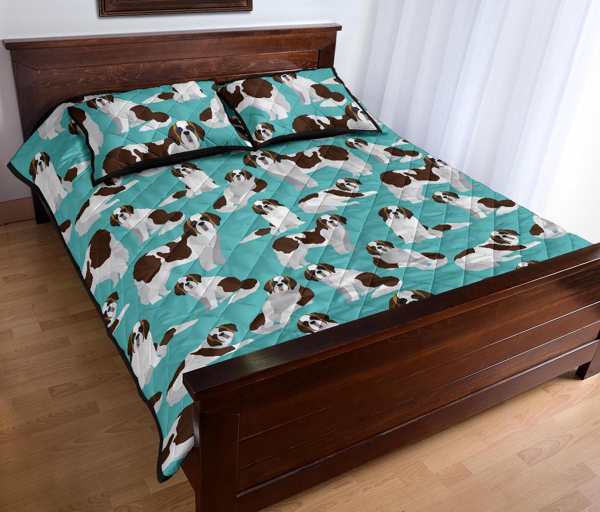 St Bernard Blue Pattern Print Bed Set Quilt-grizzshop