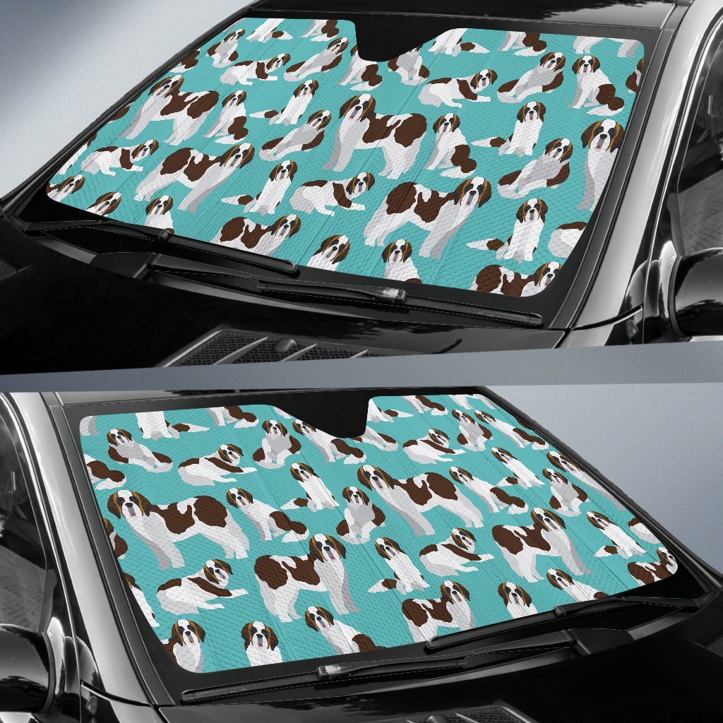 St Bernard Blue Pattern Print Car Sun Shade-grizzshop
