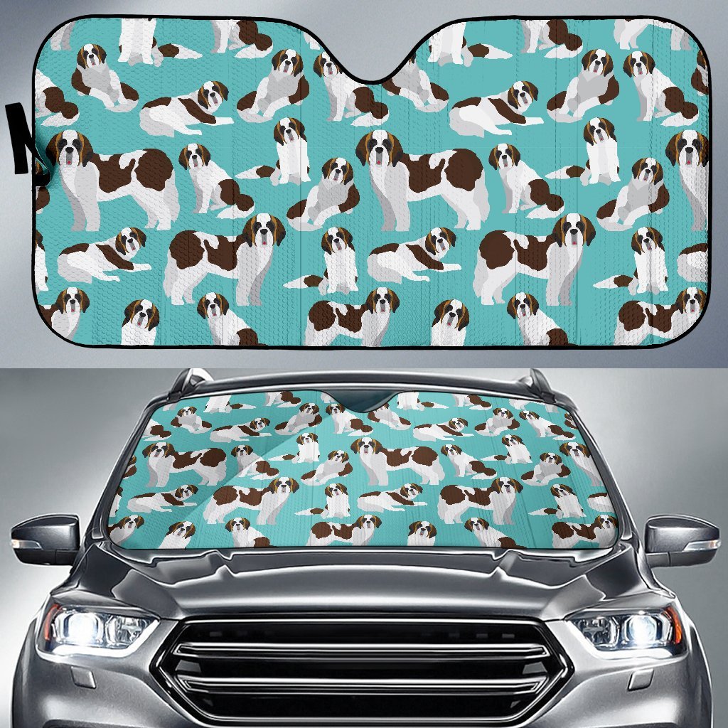 St Bernard Blue Pattern Print Car Sun Shade-grizzshop