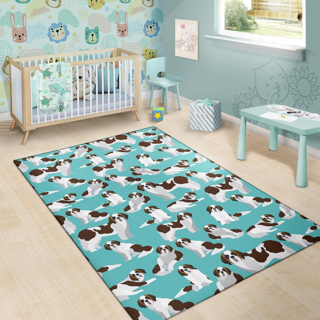 St Bernard Blue Pattern Print Floor Mat-grizzshop