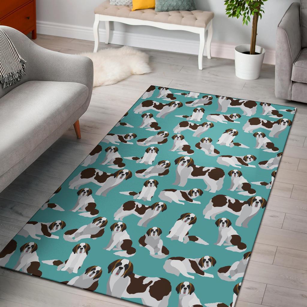 St Bernard Blue Pattern Print Floor Mat-grizzshop