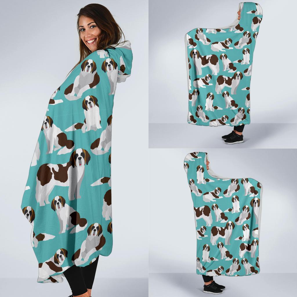 St Bernard Blue Pattern Print Hooded Blanket-grizzshop