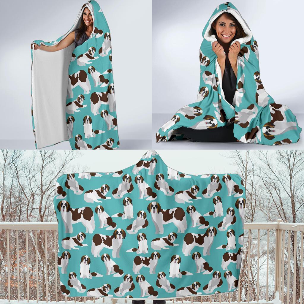 St Bernard Blue Pattern Print Hooded Blanket-grizzshop